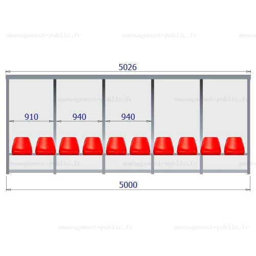 Abri de touche 10 places en aluminium et polycarbonate